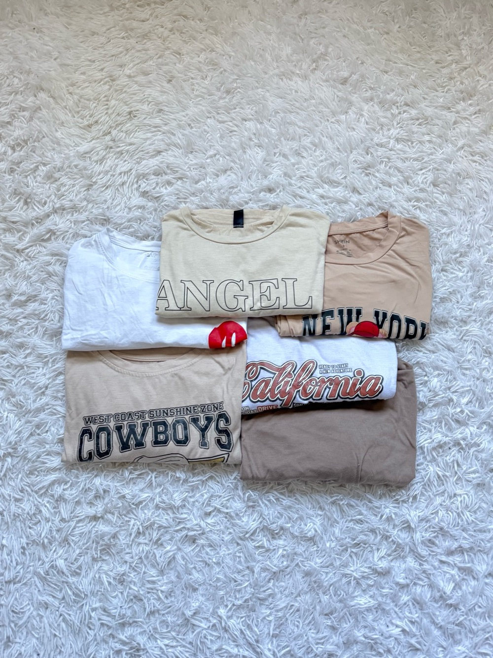 SHEIN Neutral Graphic Short Sleeve Tee Bundle - White, Cream, Beige & Brown